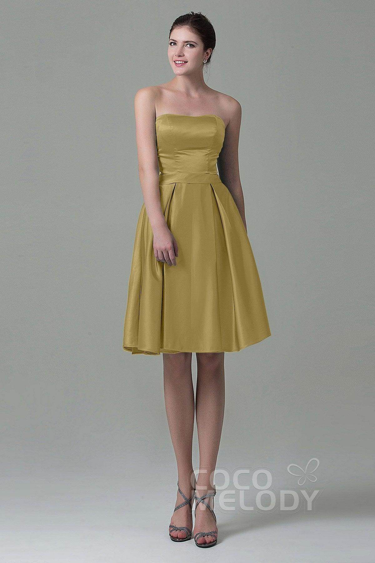 A-Line Knee Length Satin Bridesmaid Dress COZK1500A - COCOMELODY